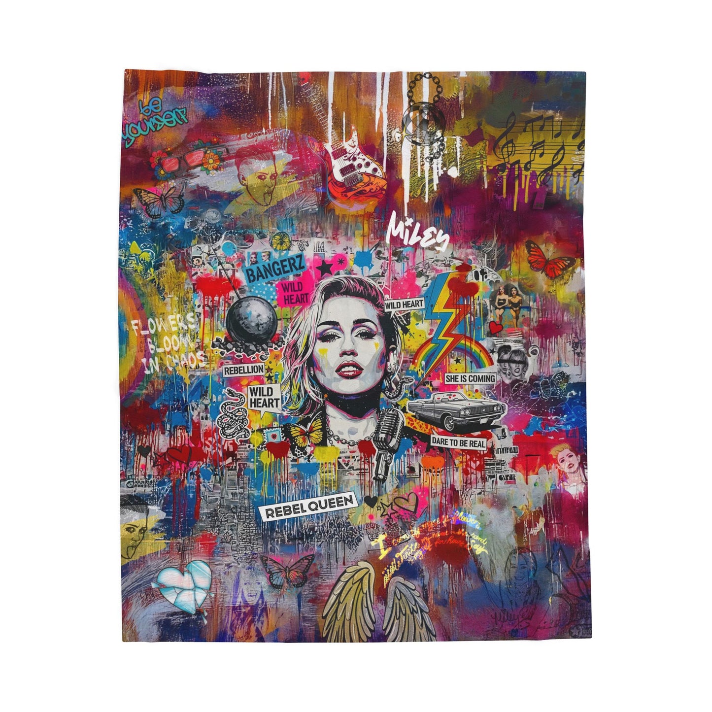 Rebel Queen Velveteen Plush Blanket | Pop Art Graffiti Throw - LucyKay store