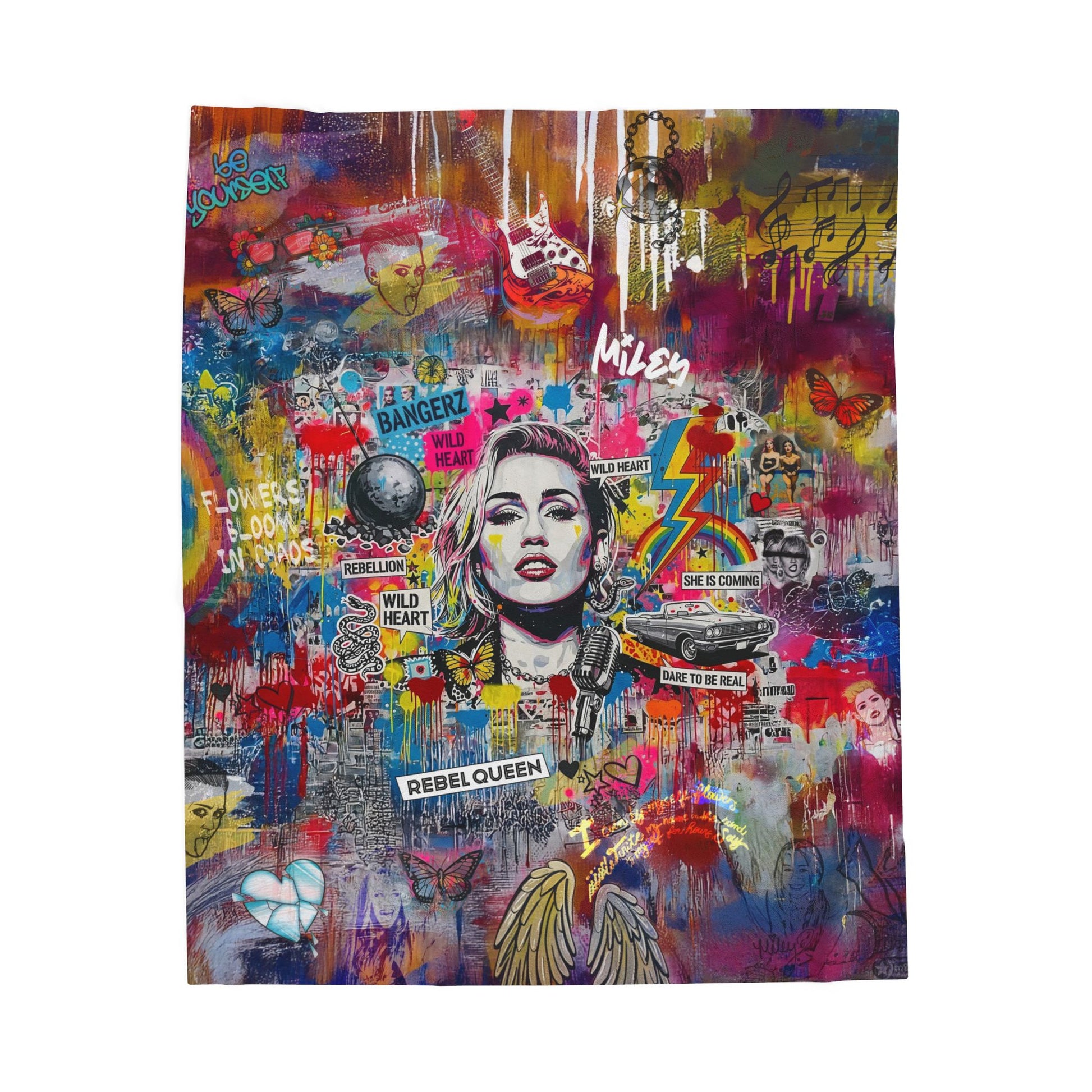 Rebel Queen Velveteen Plush Blanket | Pop Art Graffiti Throw - LucyKay store