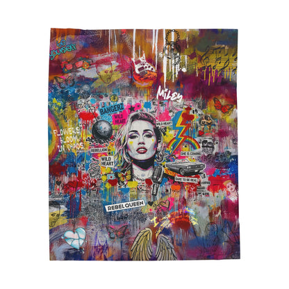 Rebel Queen Velveteen Plush Blanket | Pop Art Graffiti Throw - LucyKay store