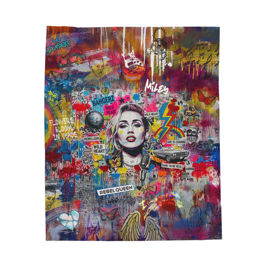 Rebel Queen Velveteen Plush Blanket | Pop Art Graffiti Throw - LucyKay store