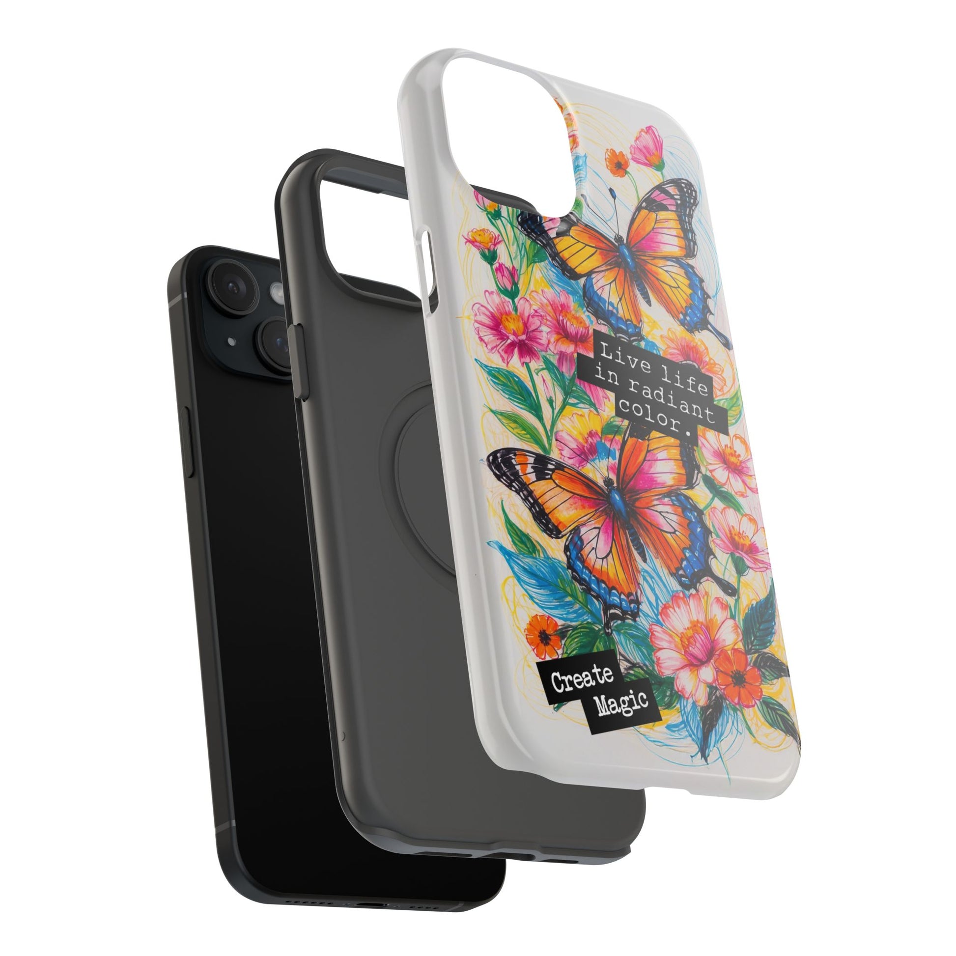 iPhone Cases - Colorful Butterfly and Flower Sketch - Impact - Resistant Cases - LucyKay store