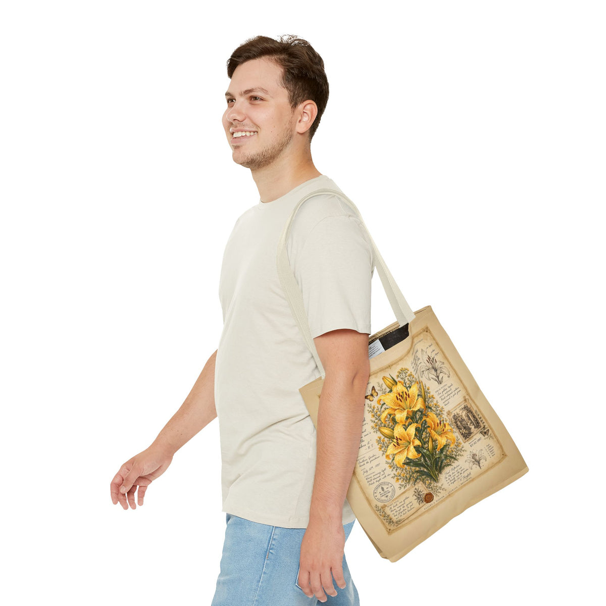 Yellow Lily Botanical Vintage Tote Bag