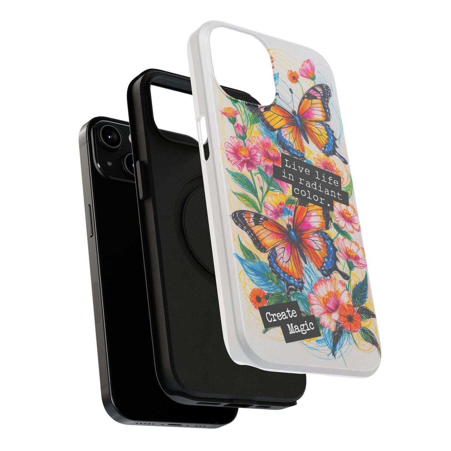 iPhone Cases - Colorful Butterfly and Flower Sketch - Impact - Resistant Cases - LucyKay store