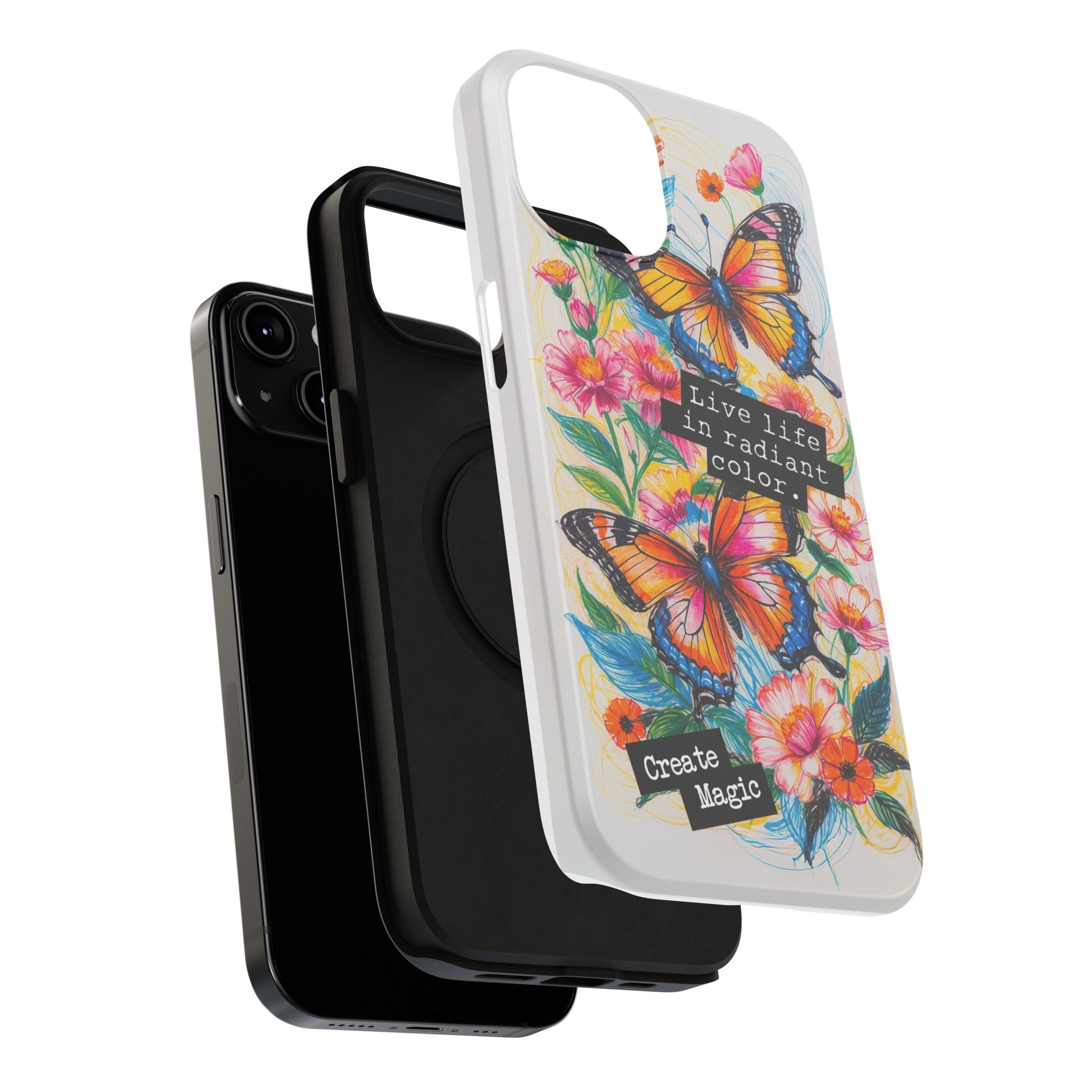 iPhone Cases - Colorful Butterfly and Flower Sketch - Impact - Resistant Cases - LucyKay store