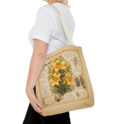 Yellow Lily Botanical Vintage Tote Bag