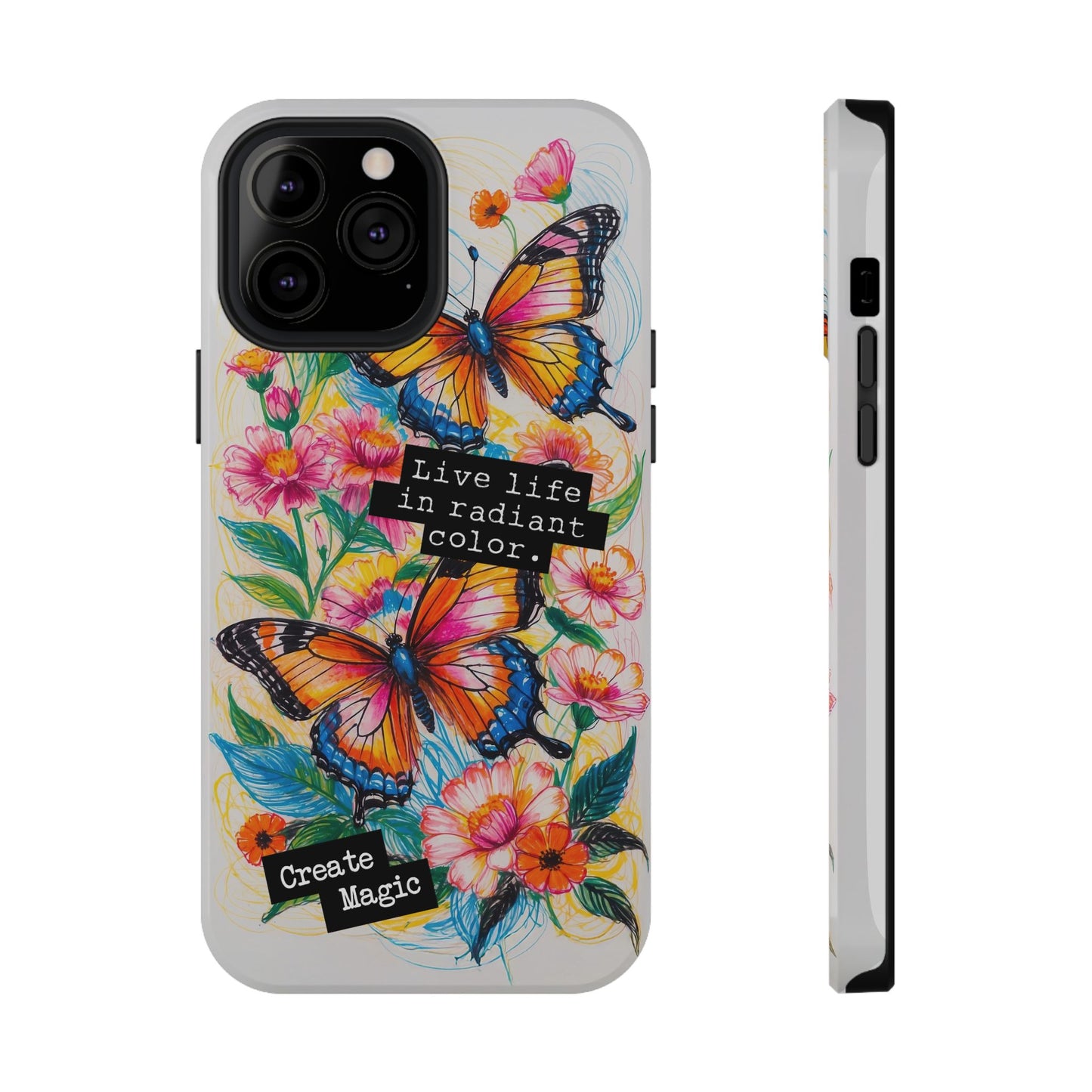 iPhone Cases - Colorful Butterfly and Flower Sketch - Impact - Resistant Cases - LucyKay store