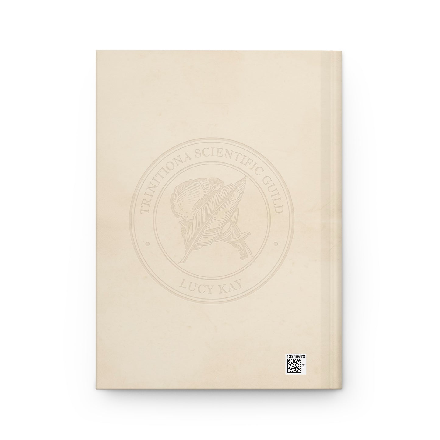 Beige book with a logo and text on a white background