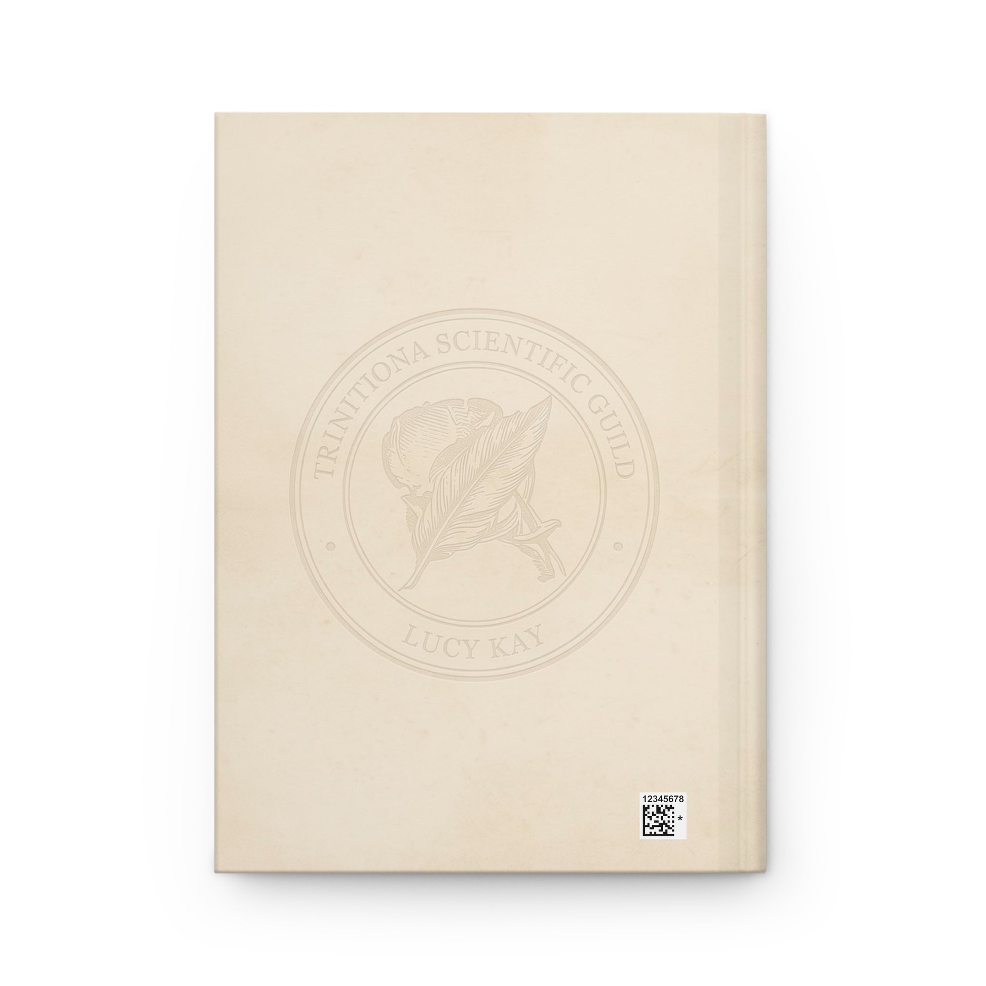 Beige book with a logo and text on a white background