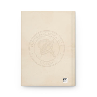 Beige book with a logo and text on a white background