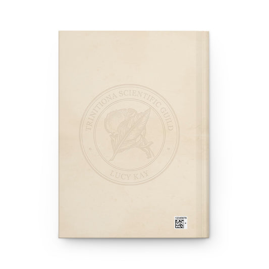 Beige book with a logo and text on a white background
