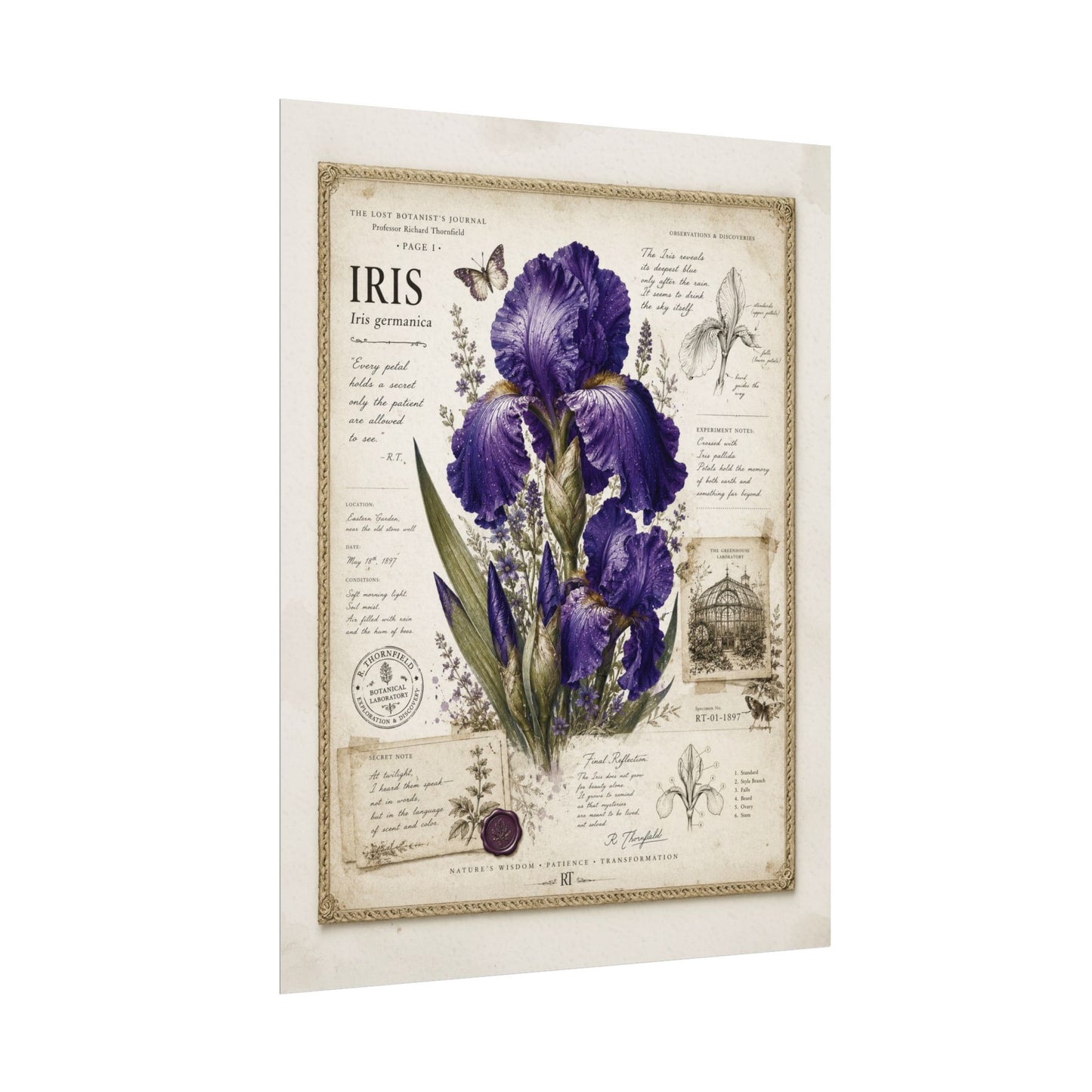 Purple Iris Botanical Illustration Poster | Vintage Floral Wall Art Print on Watercolor Paper