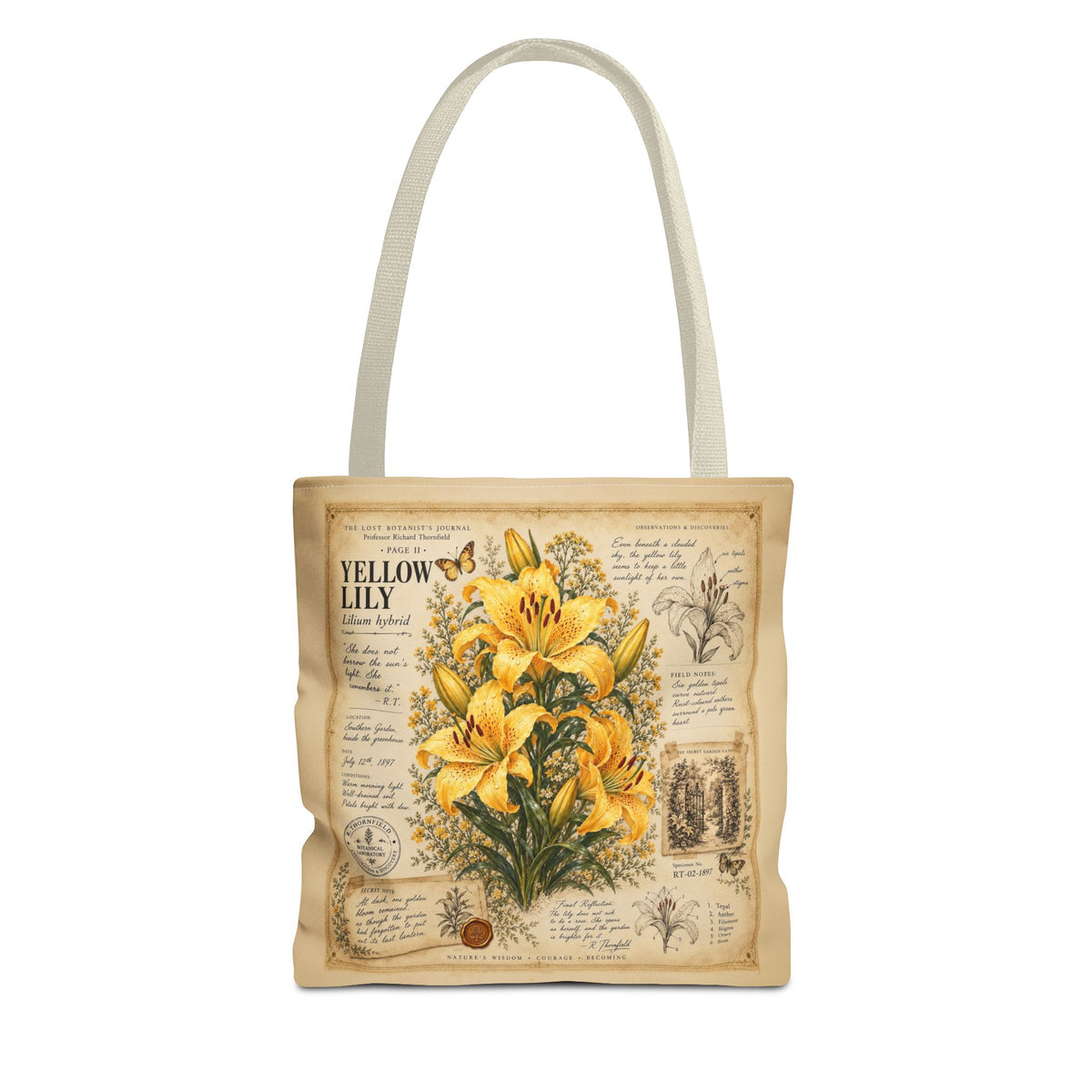 Yellow Lily Botanical Vintage Tote Bag