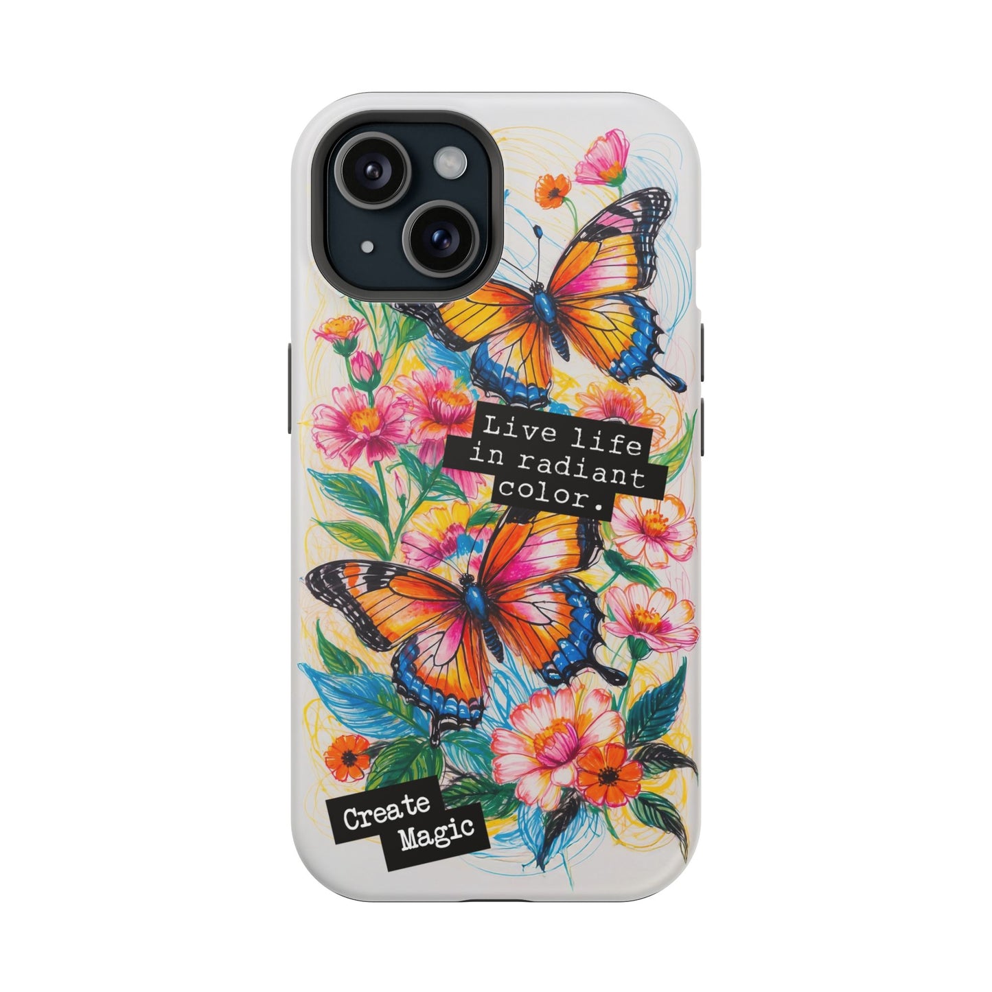 iPhone Cases - Colorful Butterfly and Flower Sketch - Impact - Resistant Cases - LucyKay store