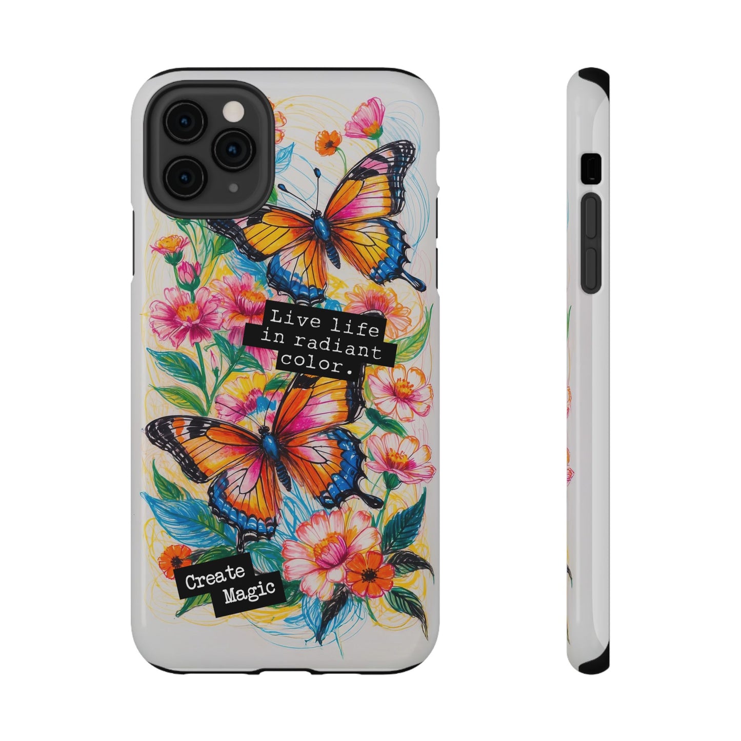 iPhone Cases - Colorful Butterfly and Flower Sketch - Impact - Resistant Cases - LucyKay store