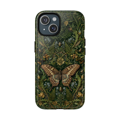 Phone case with butterfly and floral design on a green background