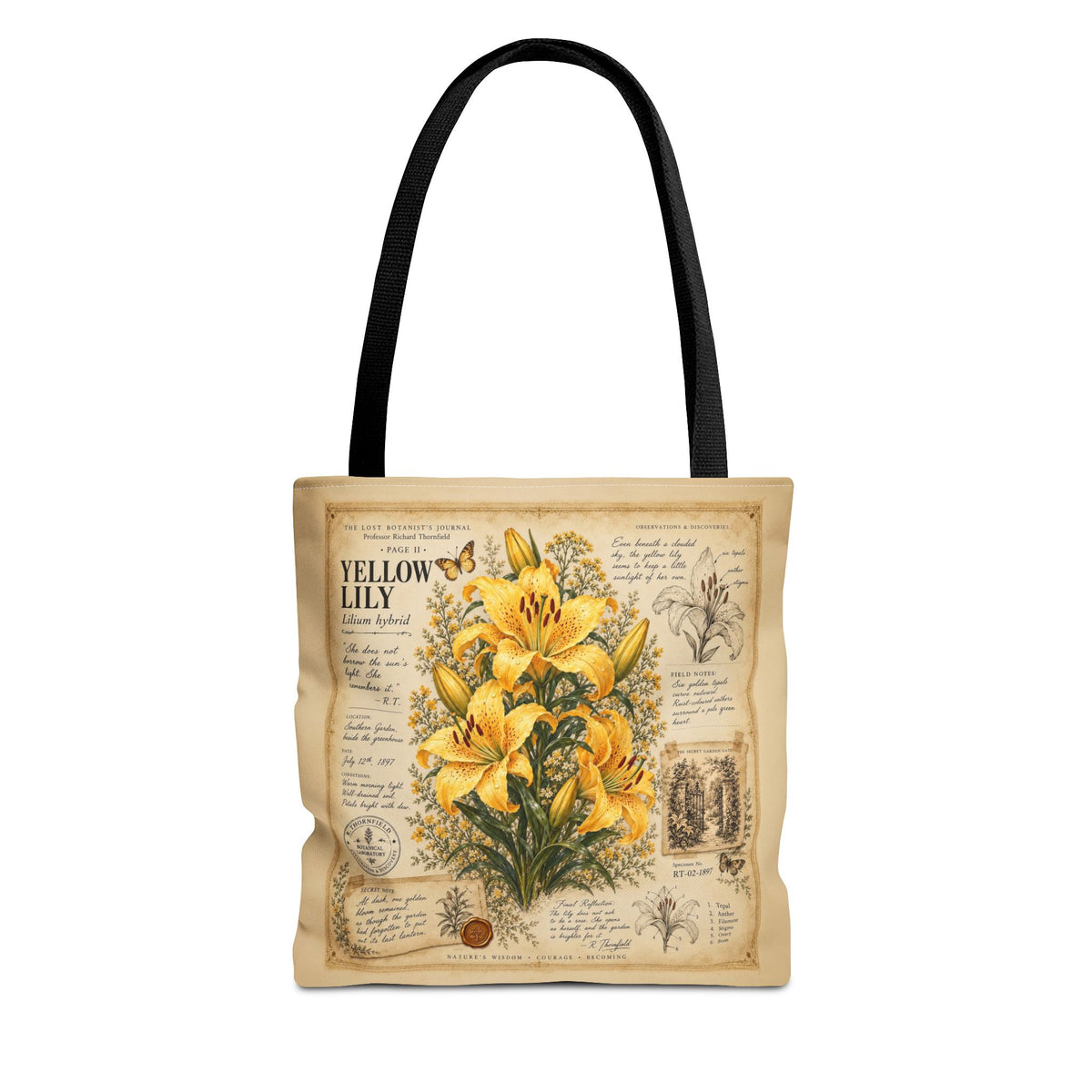 Yellow Lily Botanical Vintage Tote Bag