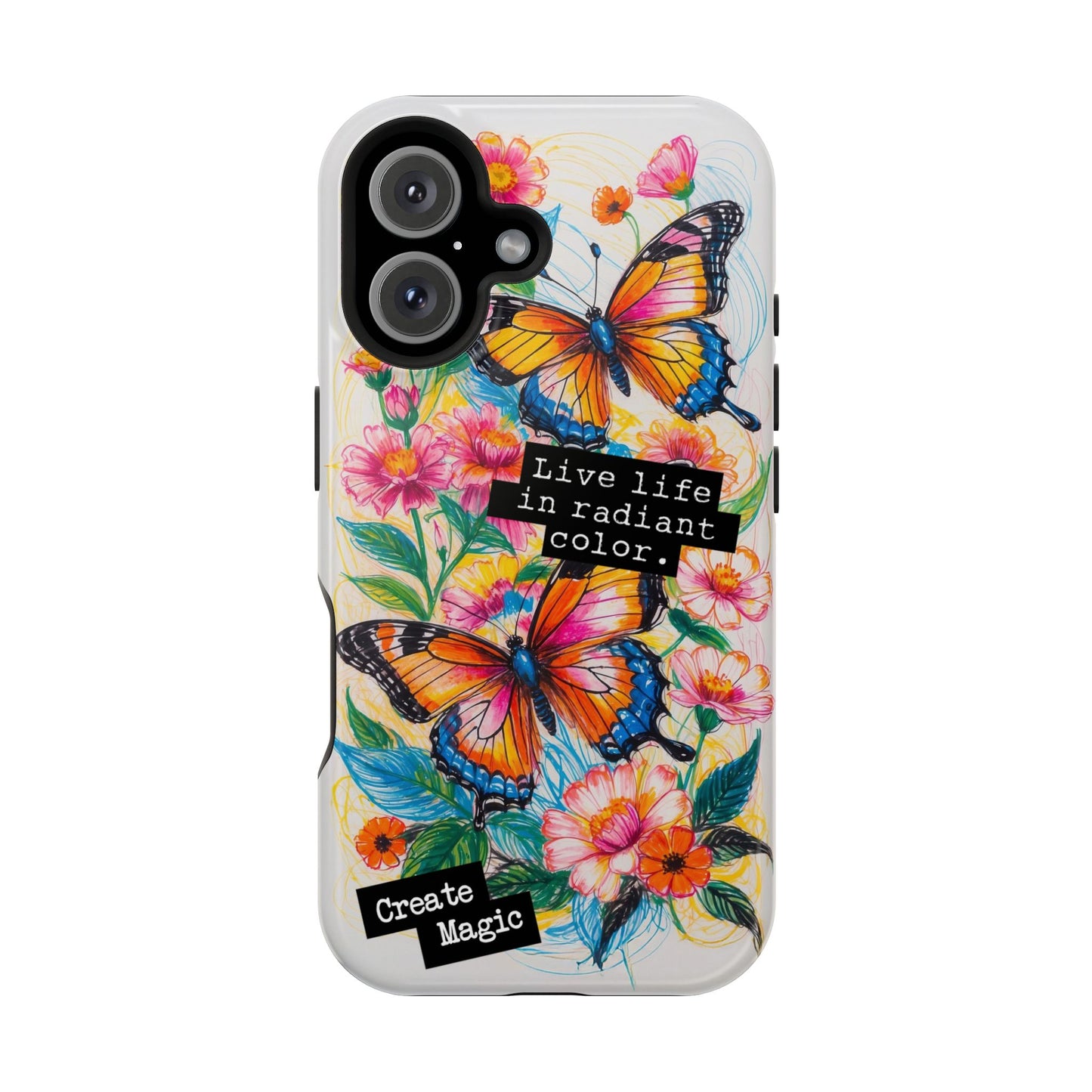 iPhone Cases - Colorful Butterfly and Flower Sketch - Impact - Resistant Cases - LucyKay store