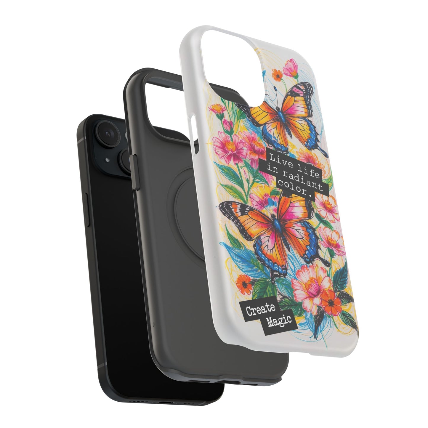 iPhone Cases - Colorful Butterfly and Flower Sketch - Impact - Resistant Cases - LucyKay store