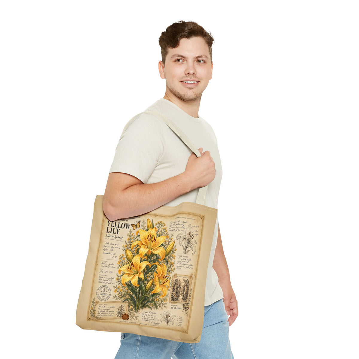 Yellow Lily Botanical Vintage Tote Bag