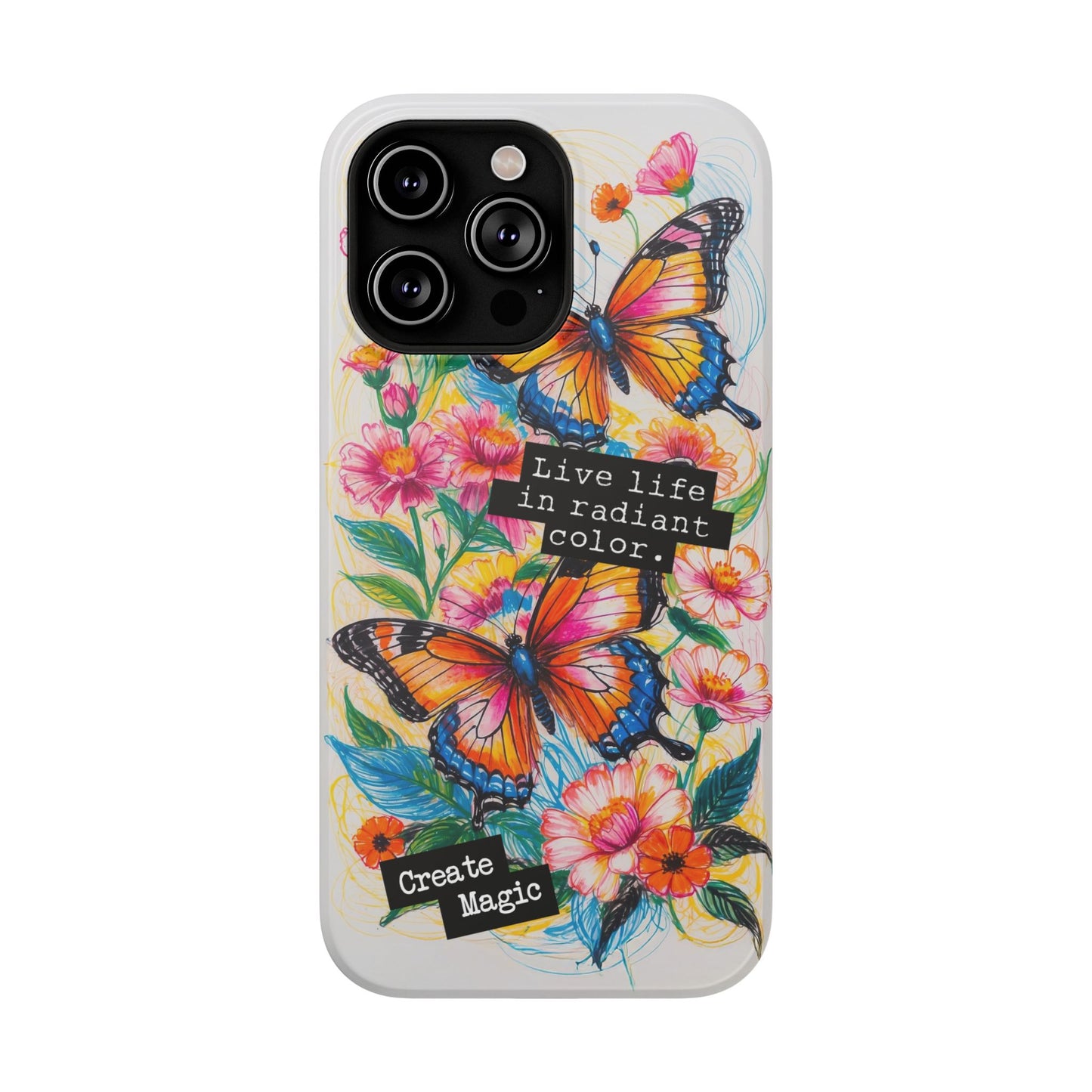 iPhone Cases - Colorful Butterfly and Flower Sketch - Impact - Resistant Cases - LucyKay store