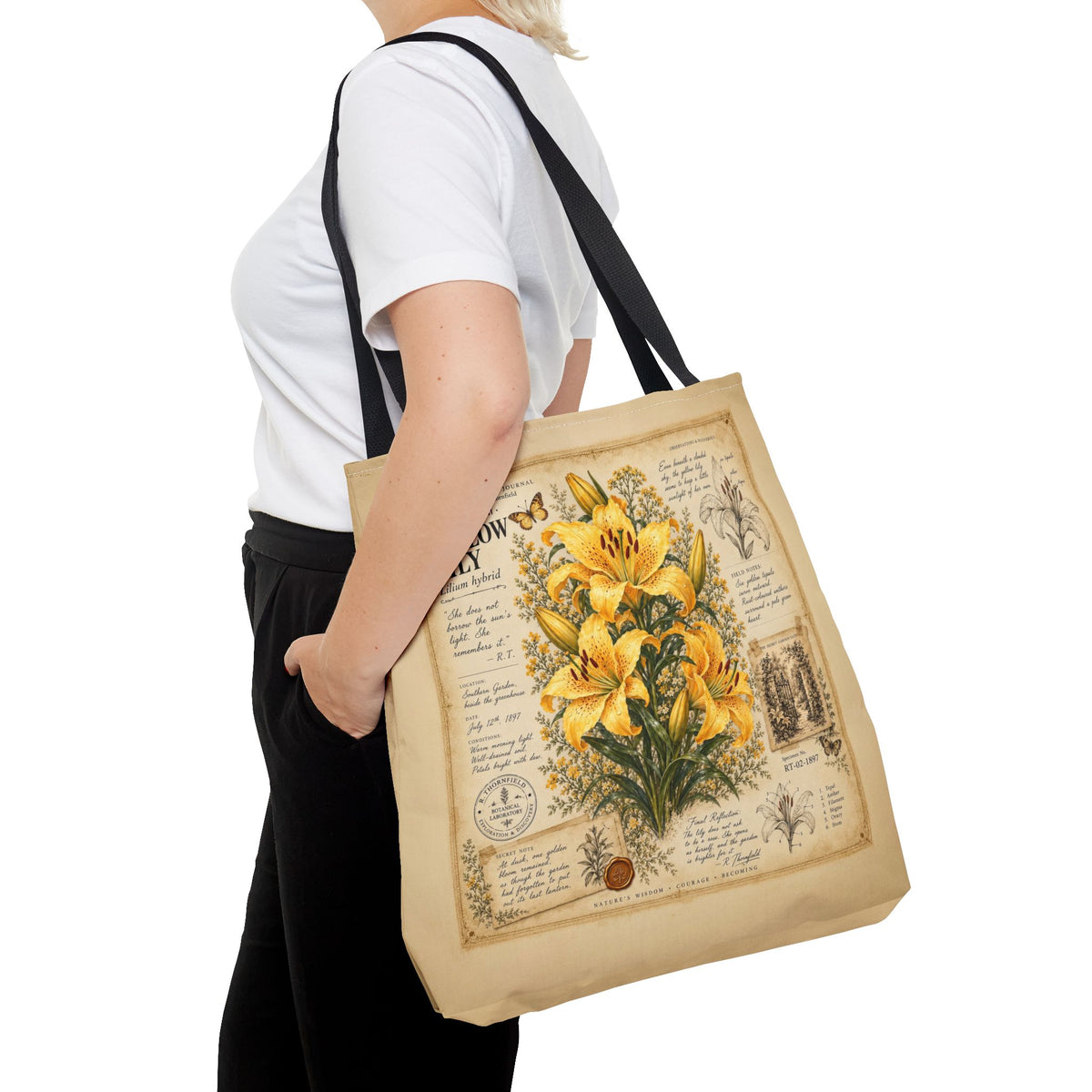Yellow Lily Botanical Vintage Tote Bag