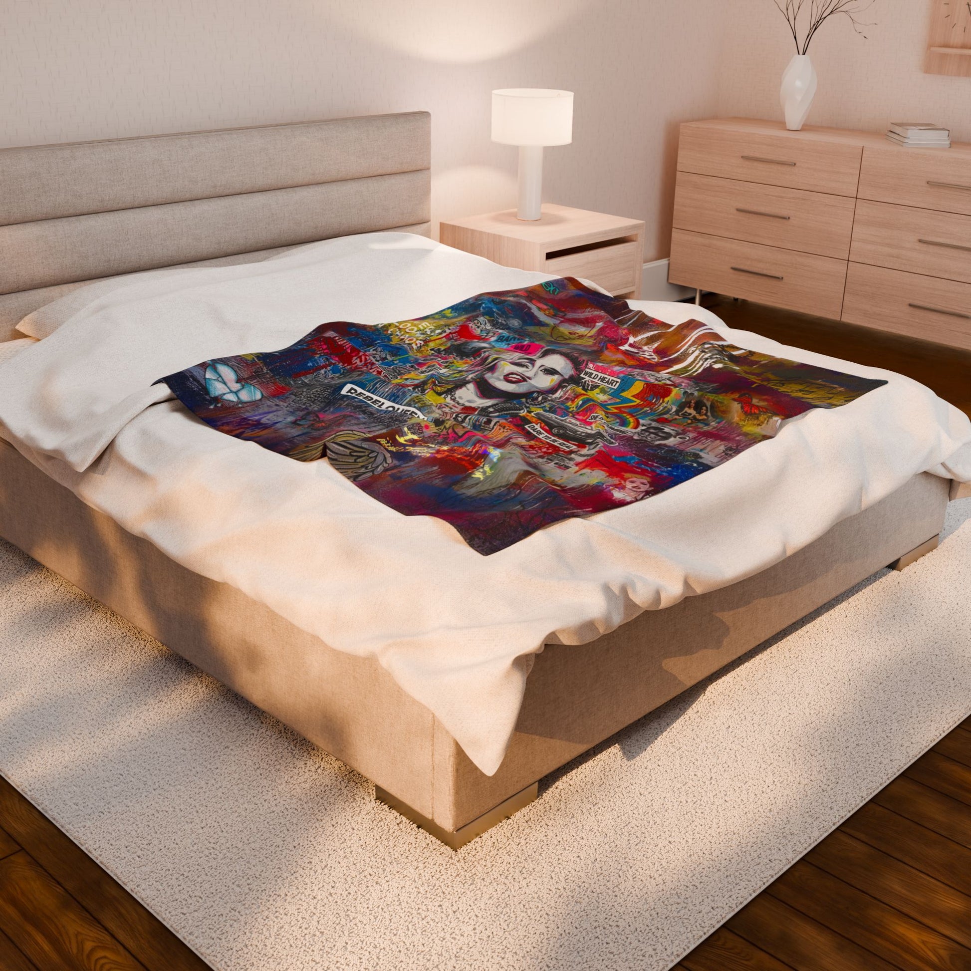 Rebel Queen Velveteen Plush Blanket | Pop Art Graffiti Throw - LucyKay store