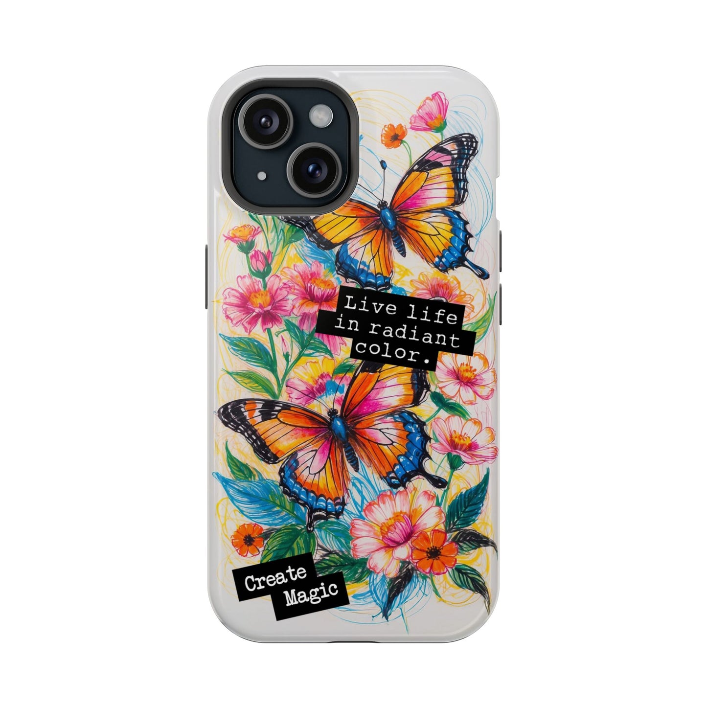 iPhone Cases - Colorful Butterfly and Flower Sketch - Impact - Resistant Cases - LucyKay store