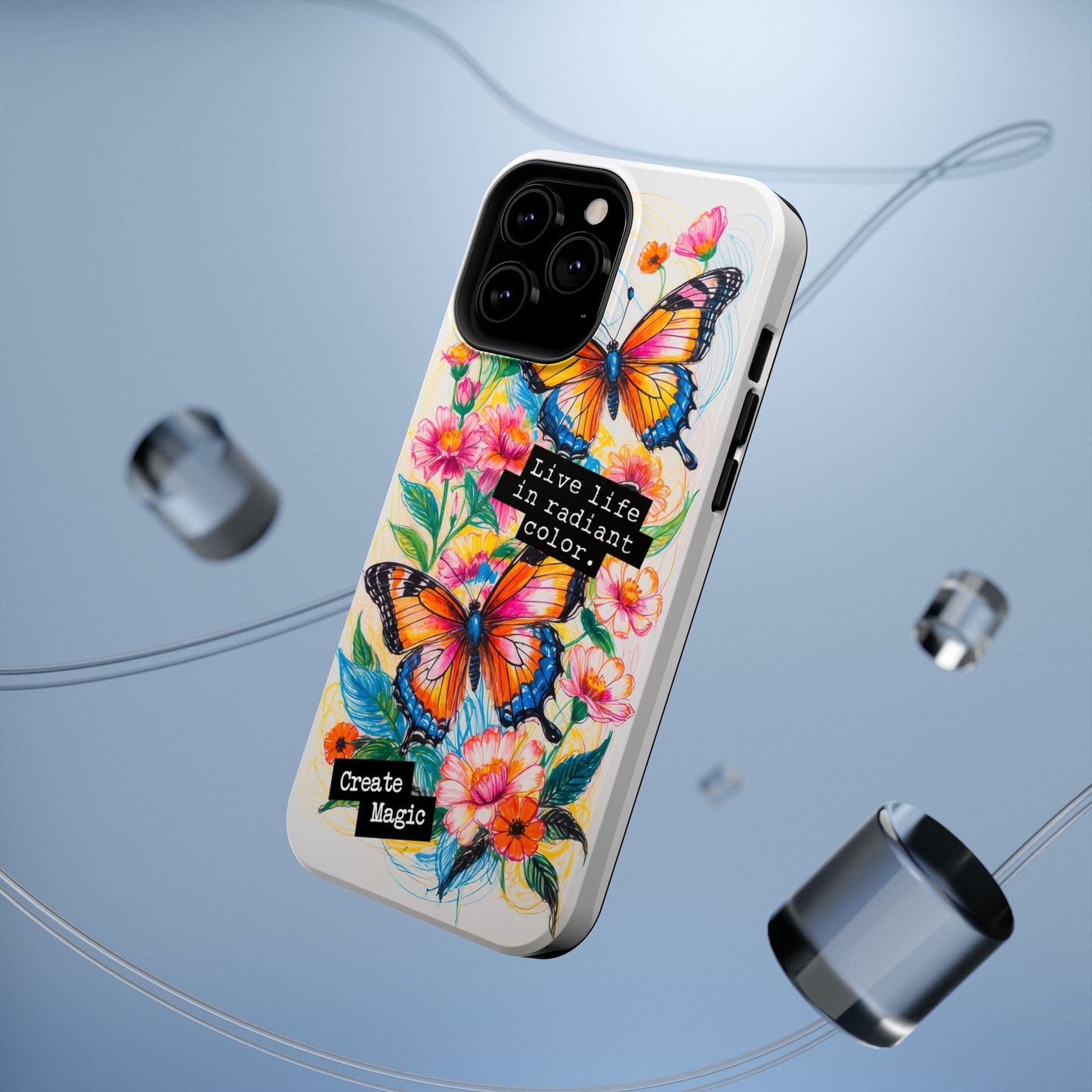 iPhone Cases - Colorful Butterfly and Flower Sketch - Impact - Resistant Cases - LucyKay store