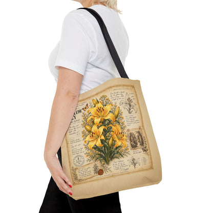 Yellow Lily Botanical Vintage Tote Bag