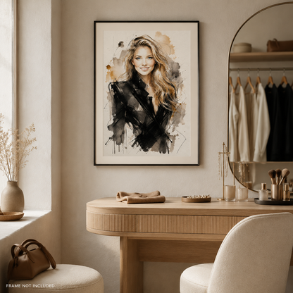 Custom Watercolor Fashion Portrait from Photo, Personalized Physical Poster with Digital Coloring Page, Unique Gift for Her