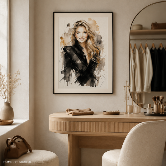 Custom Watercolor Fashion Portrait from Photo, Personalized Physical Poster with Digital Coloring Page, Unique Gift for Her