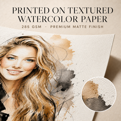 Custom Watercolor Fashion Portrait from Photo, Personalized Physical Poster with Digital Coloring Page, Unique Gift for Her