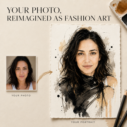 Custom Watercolor Fashion Portrait from Photo, Personalized Physical Poster with Digital Coloring Page, Unique Gift for Her