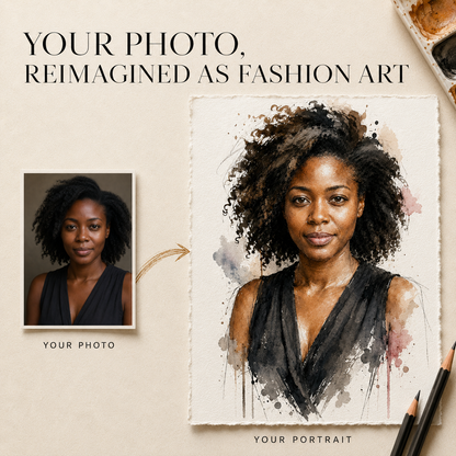 Custom Watercolor Fashion Portrait from Photo, Personalized Physical Poster with Digital Coloring Page, Unique Gift for Her