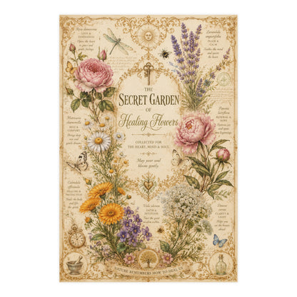 Decorative poster with floral design and text on a beige background