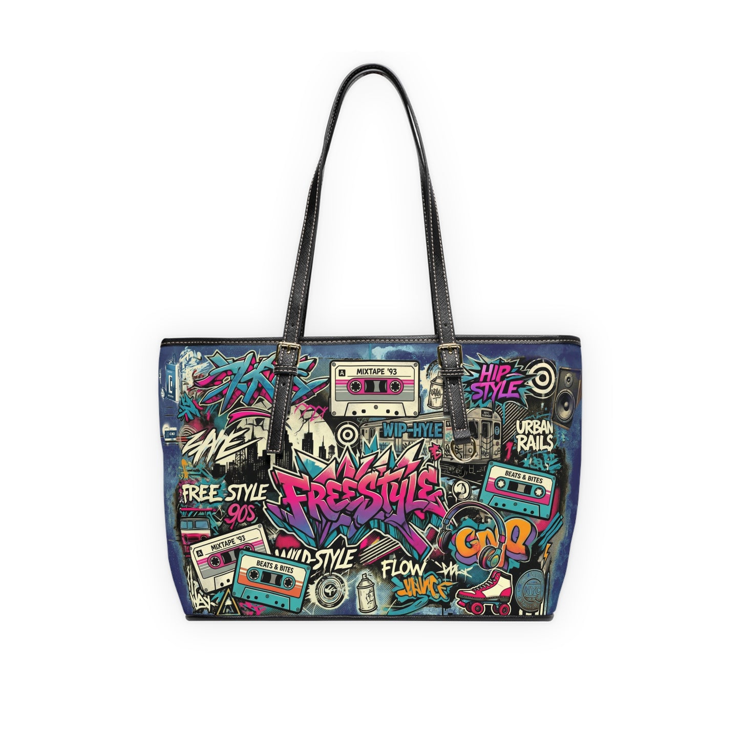 Retro Cassette Shoulder Bag – 90s Graffiti Vegan Leather - LucyKay store