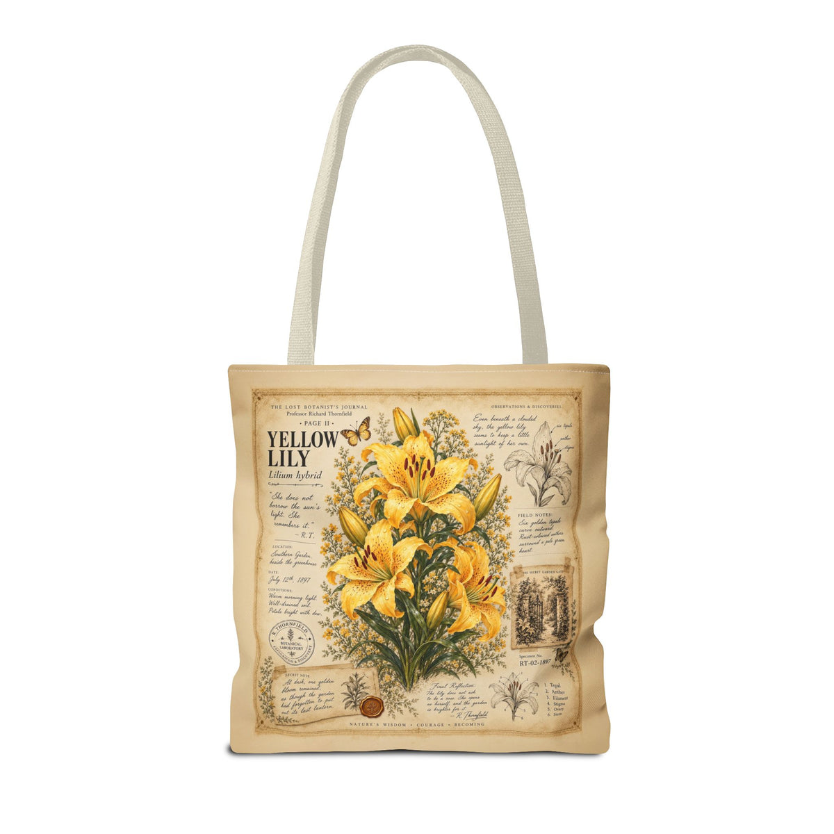 Yellow Lily Botanical Vintage Tote Bag