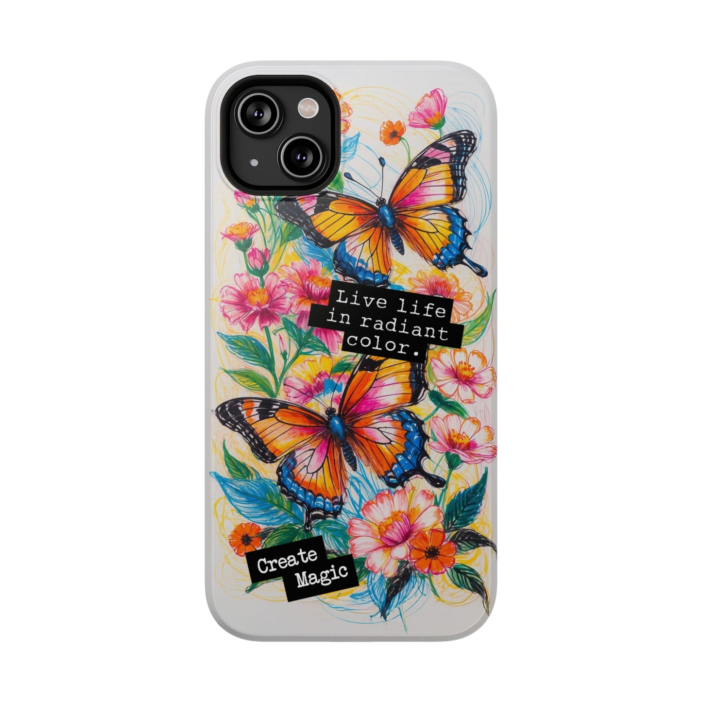 iPhone Cases - Colorful Butterfly and Flower Sketch - Impact - Resistant Cases - LucyKay store