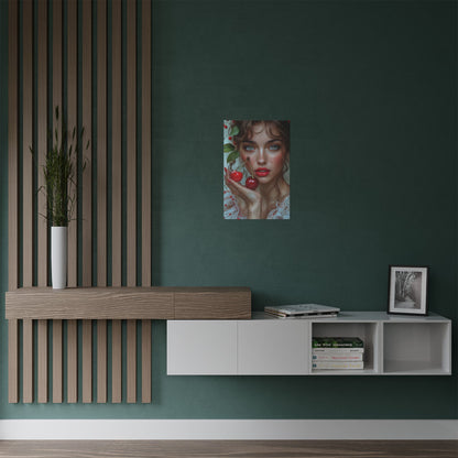 Artistic Satin Poster Print: Young Woman Holding Cherries - LucyKay store
