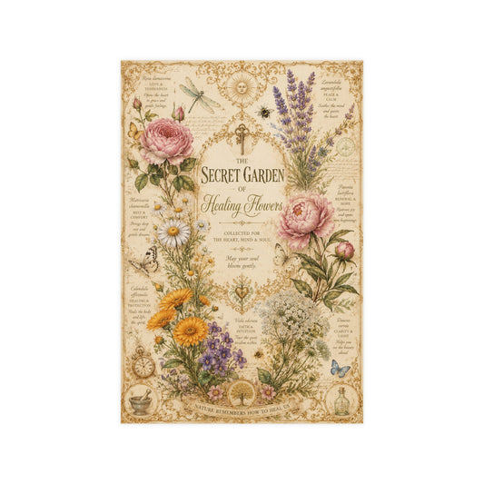 Decorative book cover with floral design and text on a white background