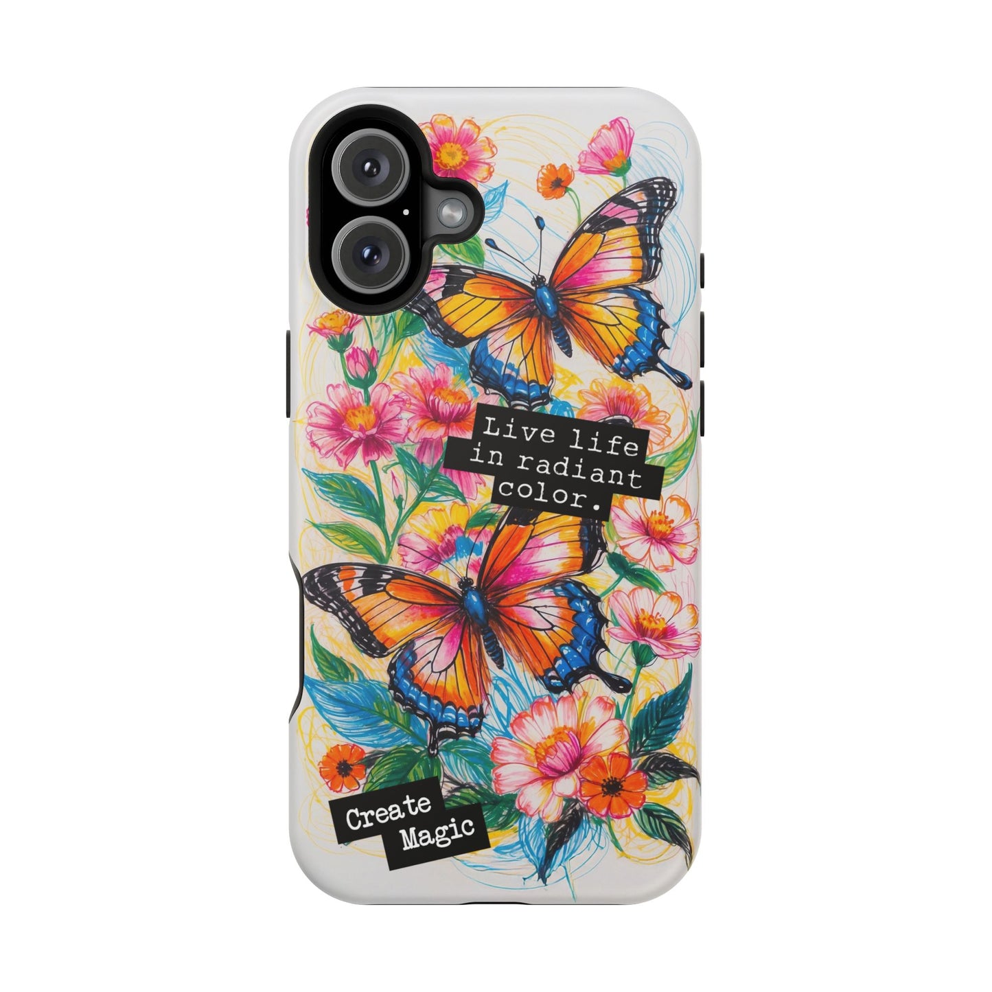 iPhone Cases - Colorful Butterfly and Flower Sketch - Impact - Resistant Cases - LucyKay store