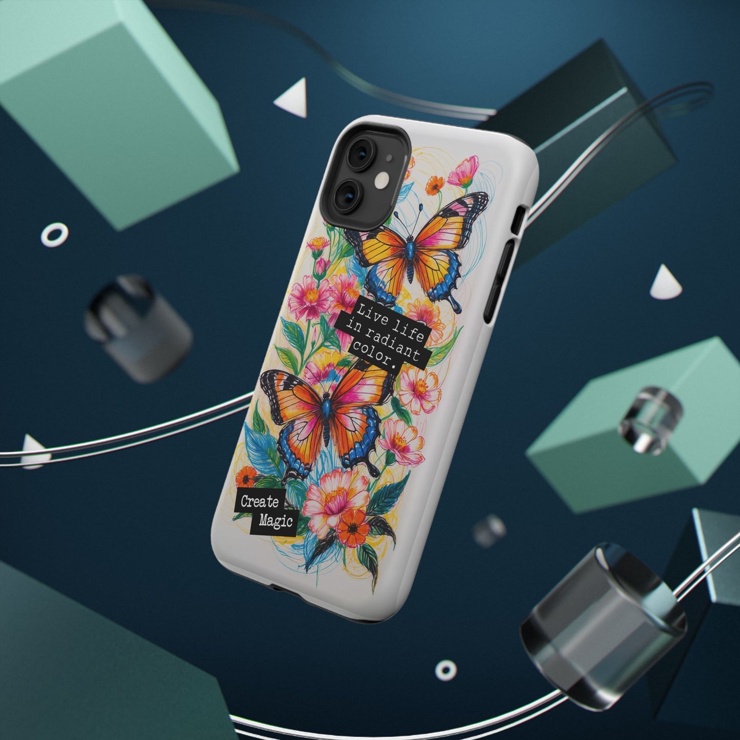 iPhone Cases - Colorful Butterfly and Flower Sketch - Impact - Resistant Cases - LucyKay store