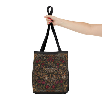 Gothic Rose Tote Bag – Vintage Floral Filigree Print | Black