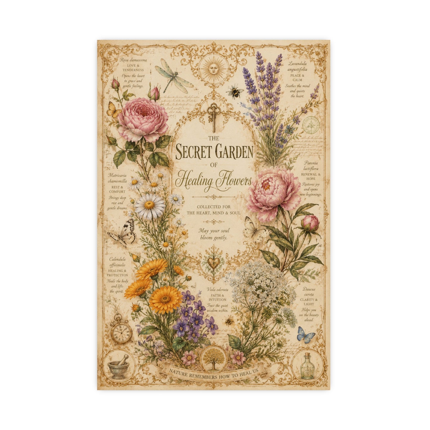 Decorative poster with floral design and text on a white background