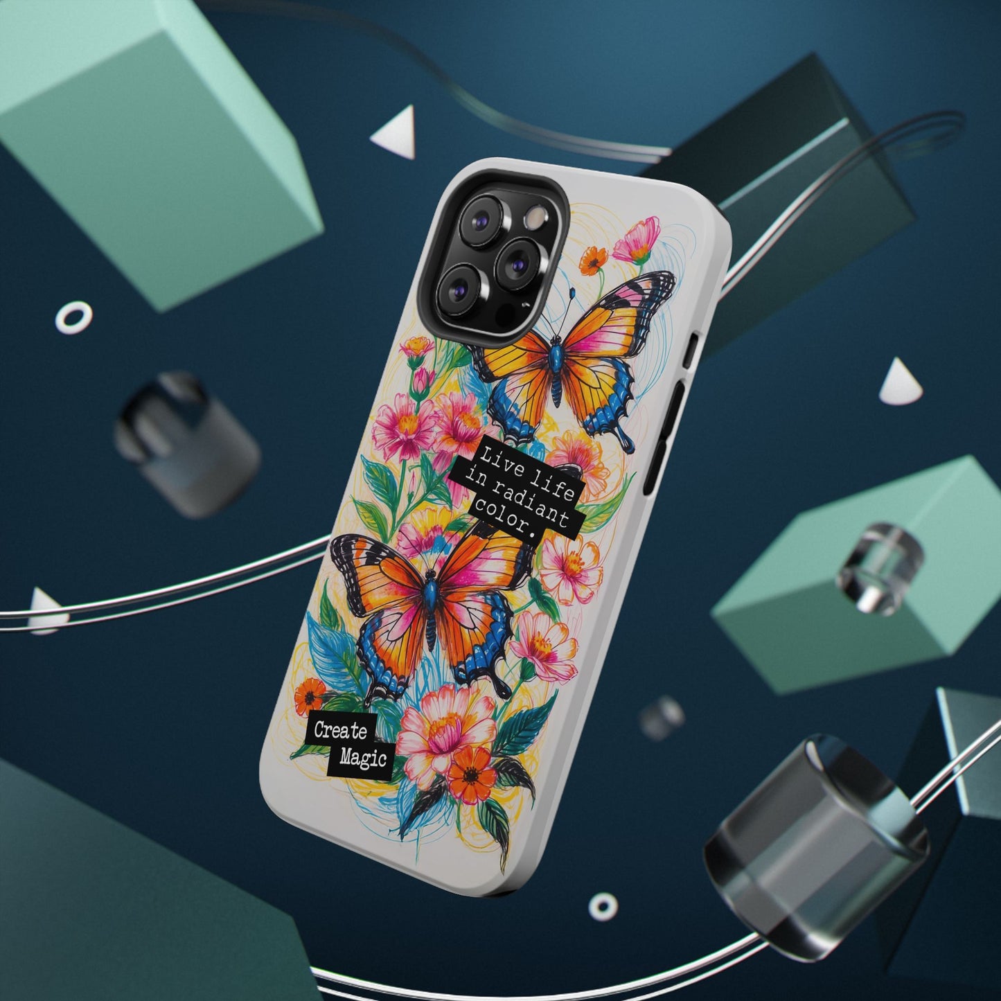 iPhone Cases - Colorful Butterfly and Flower Sketch - Impact - Resistant Cases - LucyKay store