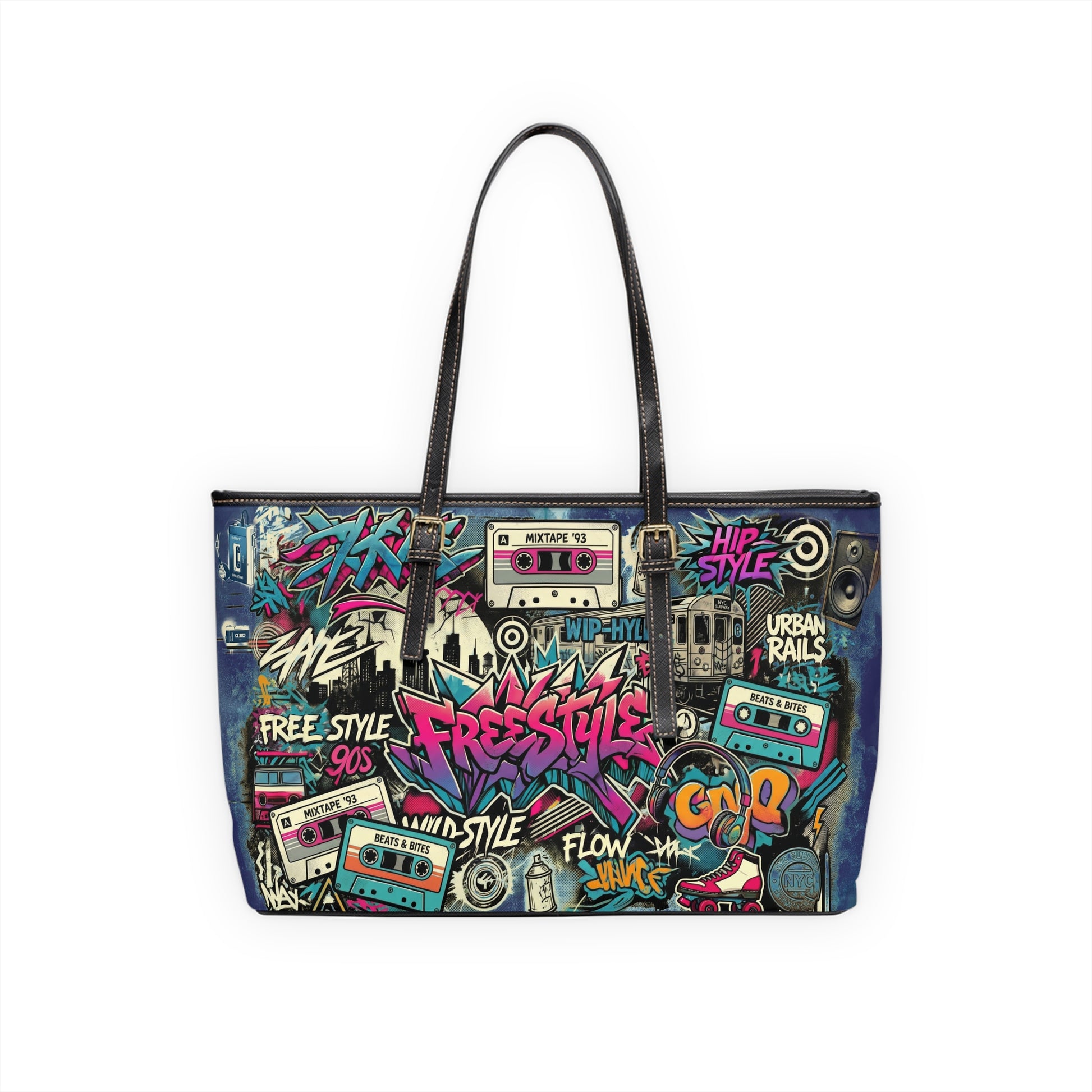 Retro Cassette Shoulder Bag – 90s Graffiti Vegan Leather - LucyKay store