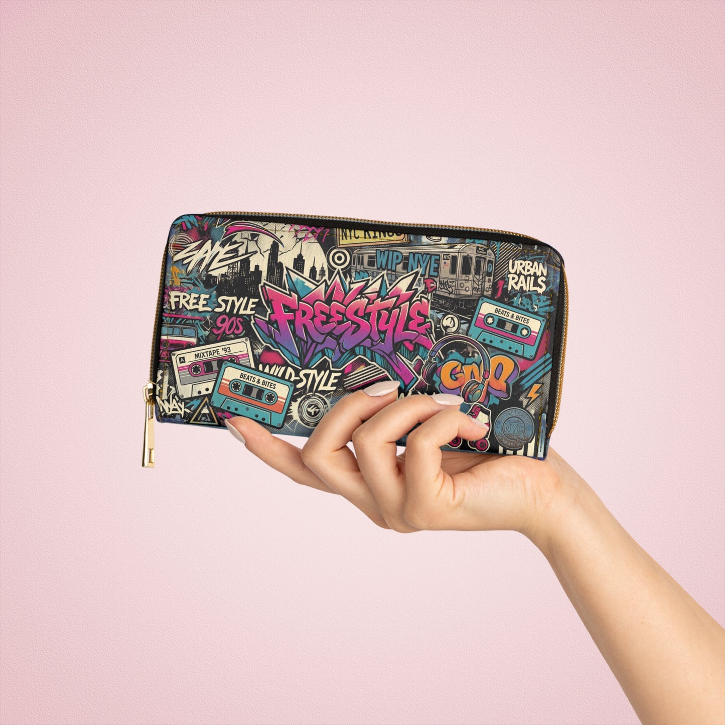 Graffiti Zipper Wallet – 90s Street Art Style, PU Leather - LucyKay store