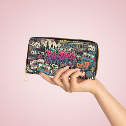 Graffiti Zipper Wallet – 90s Street Art Style, PU Leather - LucyKay store