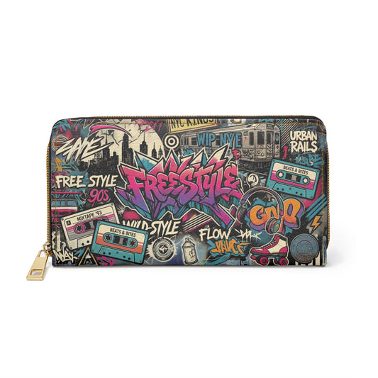 Graffiti Zipper Wallet – 90s Street Art Style, PU Leather - LucyKay store
