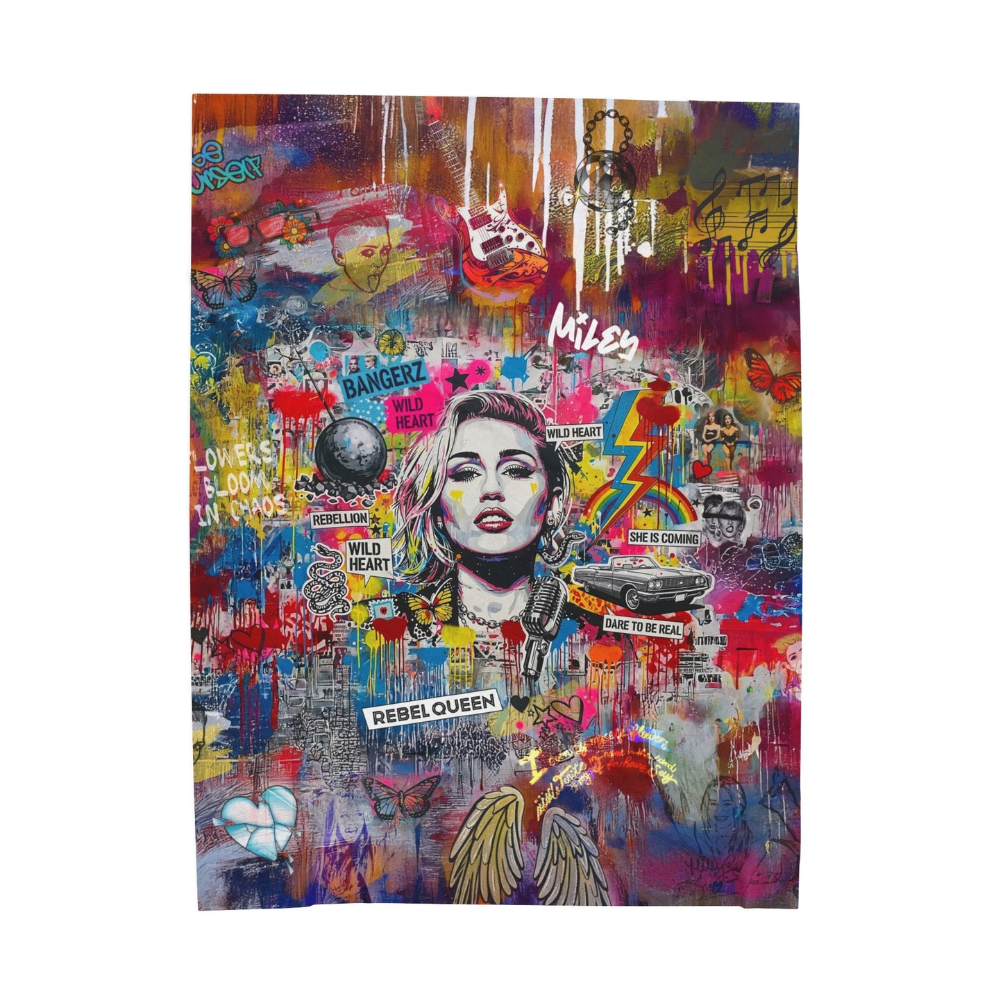 Rebel Queen Velveteen Plush Blanket | Pop Art Graffiti Throw - LucyKay store